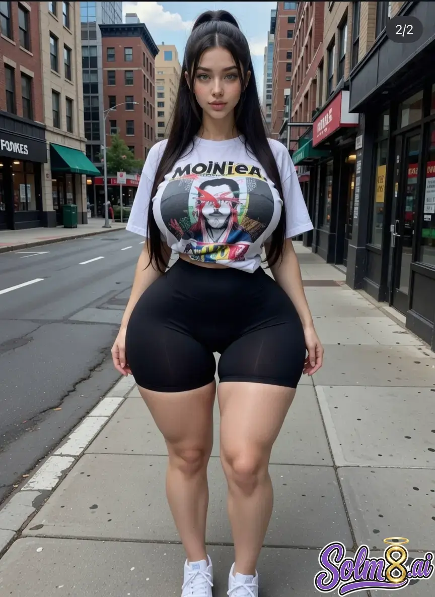 Kasumi — city sidewalk in an oversized graphic tee